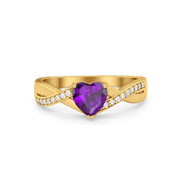 Infinity Accent Wedding Ring Heart Yellow Tone, Simulated Amethyst CZ 925 Sterling Silver